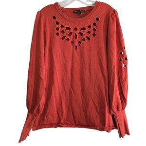 Boston Proper Rust Cutout Sweater XL Puff Sleeve Slim Cuff